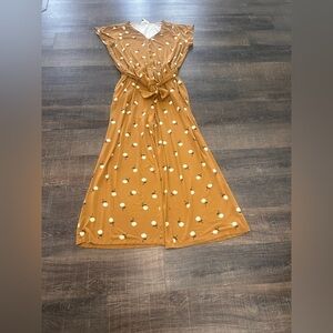 Matilda Jane Up in Front Romper Jumpsuit Brown Mustard Yellow and Floral SiE XL